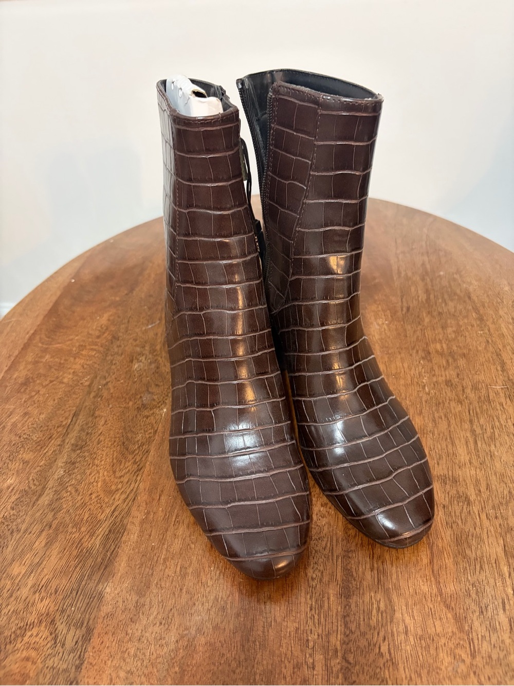 Zara Brown Croc-Embossed Ankle Booties